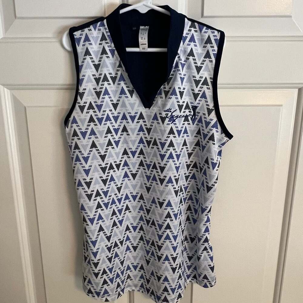 Adidas‎ Youth Girl's Navy Geometric Print Sleeveless Polo Golf Top Size Medium